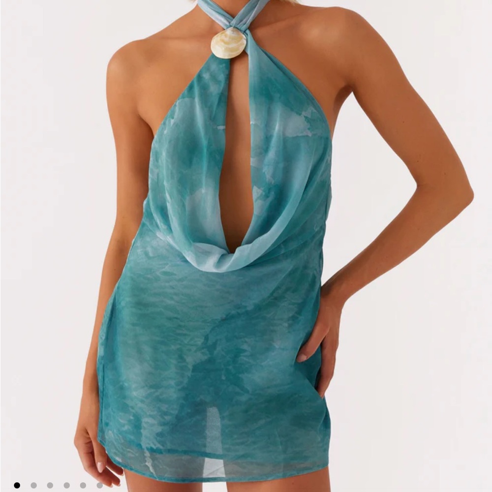 NWT Peppermayo Oceans Away Deep Cowl Mini Dress - Green Tie Dye